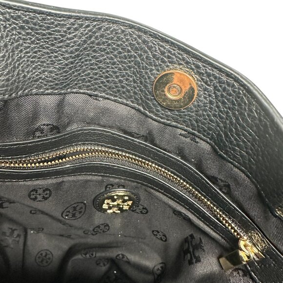 Tory Burch Black Stacked T Book Bag Pebbled Leather Crossbody - Picture 7 of 16